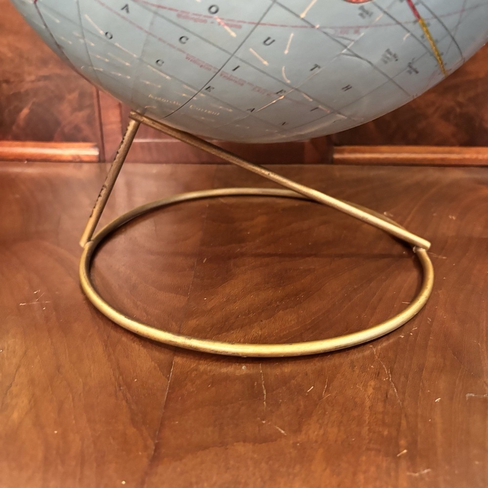 Vintage 1960s Cram's Imperial 12" World Globe Brass Wire Stand Desk Map Decor - Picture 3 of 12